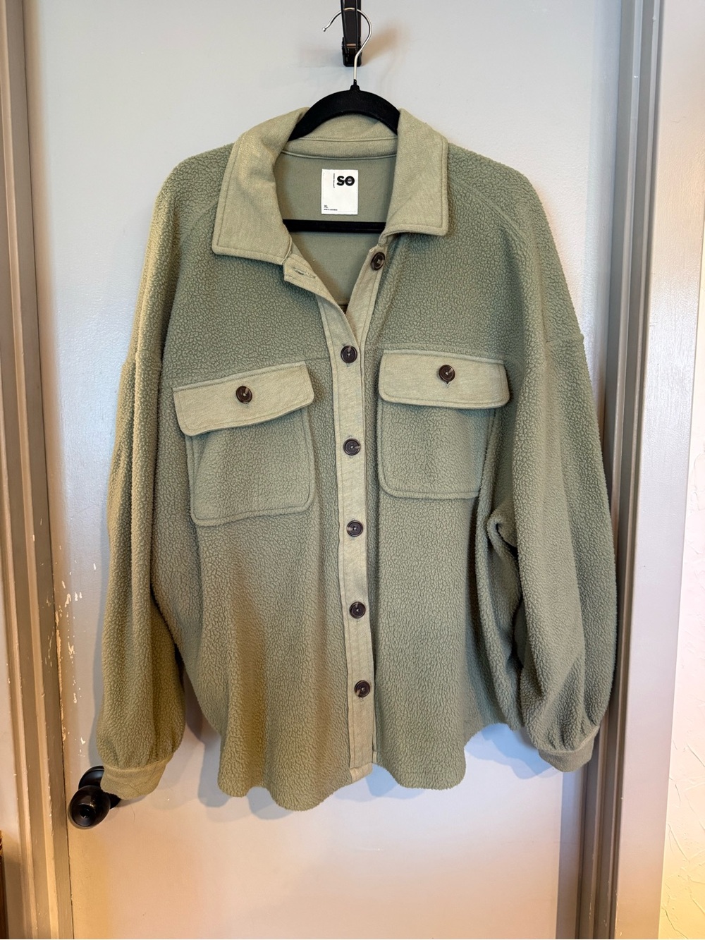 SO Olive Green Oversized Teddy Fleece Shacket
